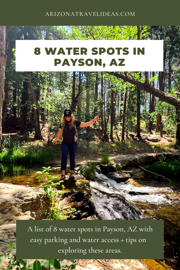 8 water spots in Payson, AZ with photo of woman walking over small creek waterfall