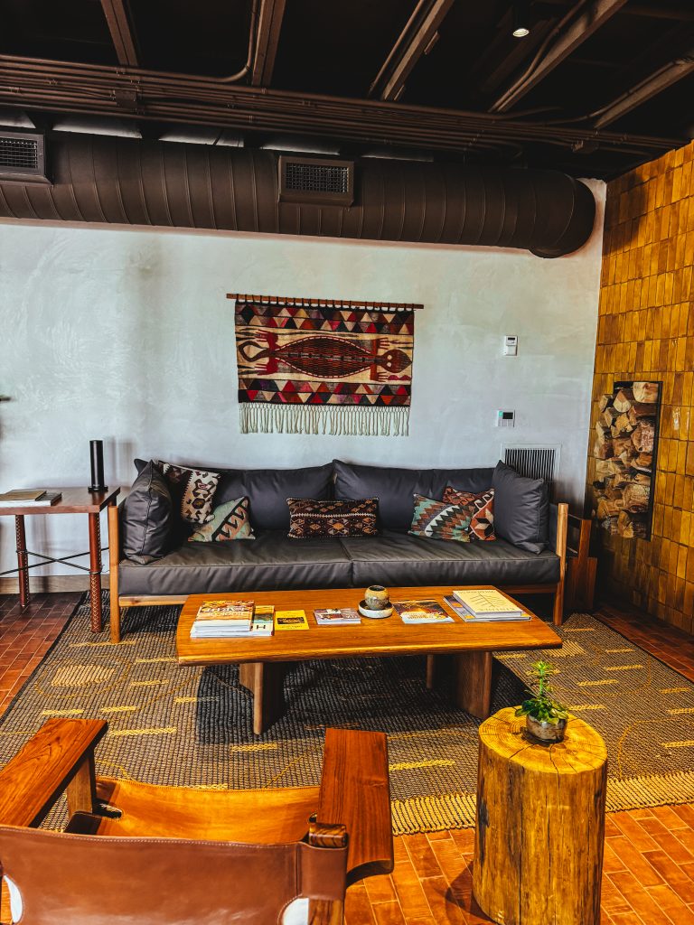 Trailborn Grand Canyon lobby with cozy seating inspired by the American West and outdoors